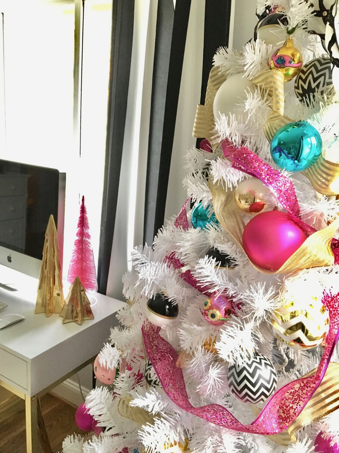 Meme Hill Black White Christmas Tree Teen Room Pink Ornaments
