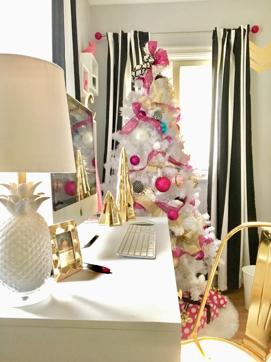 Meme Hill Black White Christmas Tree Teen Room Pink Ornaments